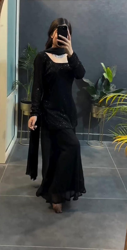 3pcs Black Elegent Sharara