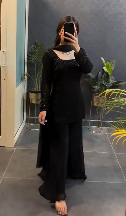 3pcs Black Elegent Sharara