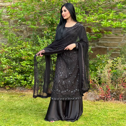 Regal Black Embroided Long Shirt Plazo