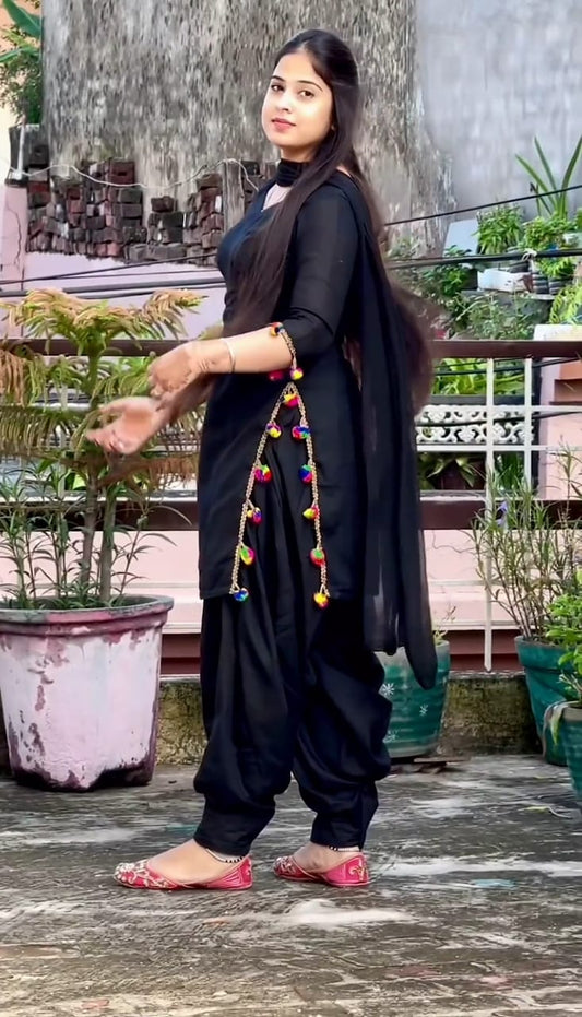 3pcs Traditional Black Punjabi Style Dress